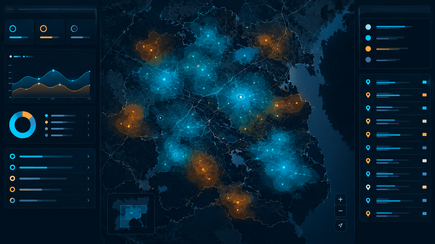 Sales Tracker product coverage map highlighting sales territories and coverage areas